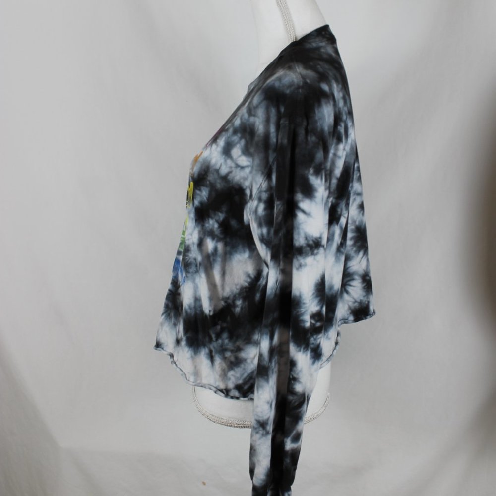 POLAROID T-Shirt Woman Size XXL Black Tie Dye Cropped Long Sleeve Rainbow Logo - Picture 5 of 11